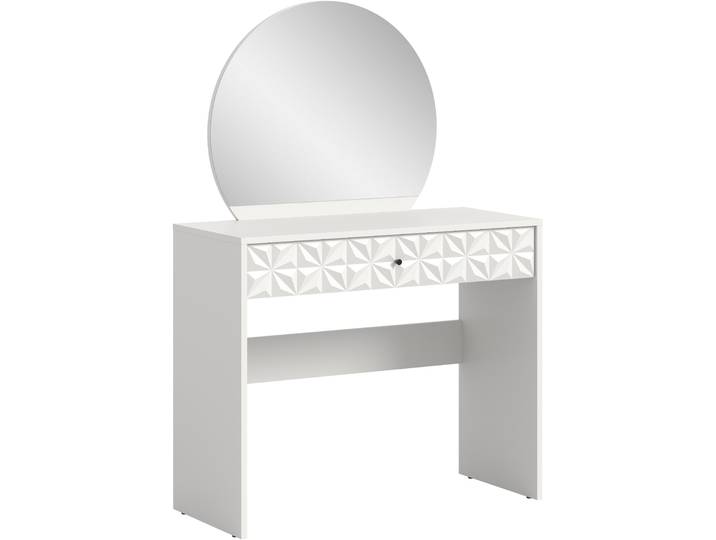 Schminktisch WELLTIME Vicenza Schminktisch inkl. Spiegel , weiß (weiß melamin, weiß melamin, weiß melamin), B:90cm H:133cm T:39cm, Tische, Schminktisch, Schminktisch, 1 Schubkasten, Frisiertisch, Ornament