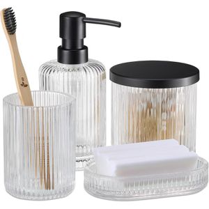Navaris Badaccessoires-Set 60589.01, 4-teilig, aus Glas, transparent