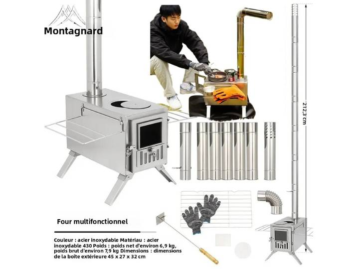 Poêle à bois MOUNTAINHIKER pour le camping en plein air, brûleur à bois, acier inoxydable, pliable, chauffage de tente, foyer de patio