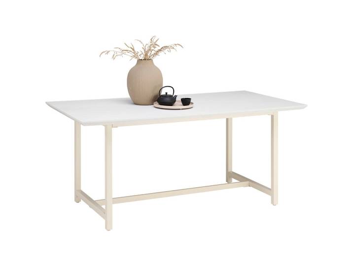 Lomoco Esstisch, Weiss, Eschefarben, Holz, Metall, Holzwerkstoff, Esche, furniert, rechteckig, eckig, 90x76x180 cm, Esszimmer, Esstische, Holztisch, Esstische furniert