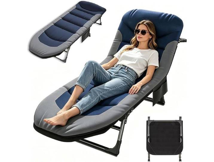 Chaise Longue Jardin Exterieur Transat Jardin Exterieur avec 6 Dossiers Réglables Chaise Longue Pliable avec Poche Latérale(Bleu