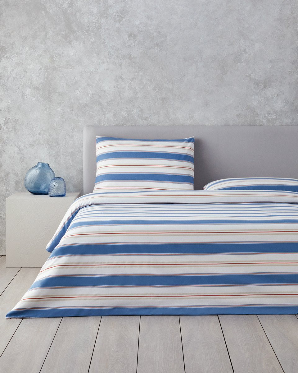 English Home Dekbedovertrekset Natural Lines Easy Iron met 2 kussenslopen - Blauw - 200 x 220 cm