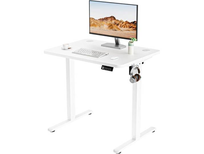 Bureau Électrique Réglable En Hauteur 80X60Cm-Table Réglable En Hauteur Avec Plateau D'Épissure (Structure Blanche + Plateau[CA40]