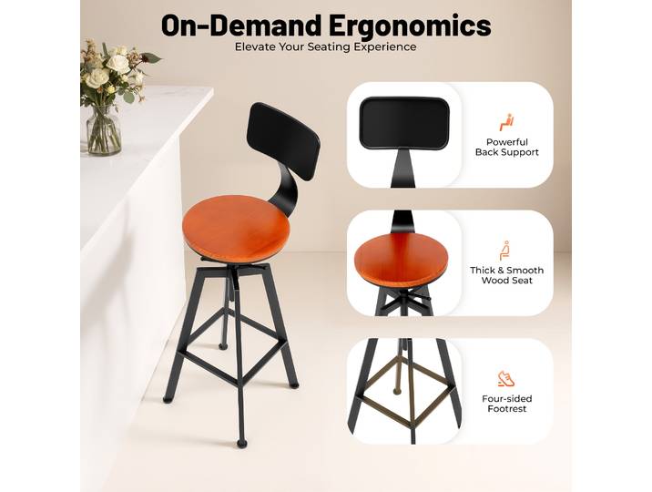 2 tabourets de bar en bois, chaises de bar réglables en hauteur, chaises de bar pour cuisine avec dossier, table et chaises de salle à manger, bar
