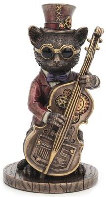 Unicorn Studio 5.31 in H Steampunk Cat Musician Figurine Poly Resin