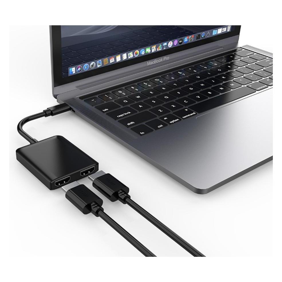 Techly USB-C auf 2x Hdmi 4K Adapter 0,15m, schwarz, iOS, Linux, Win11 Hersteller: (IADAP-USBC-HDMI2T4K)