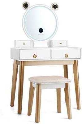 Costway Vanity Set with 3-Color Lighted Touch Screen Dimming Mirror and 4 Drawers