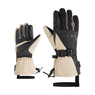 Skihandschuhe ZIENER "GHALION-Z AQUASHIELD", Herren, Gr. 10.5, beige (schwarz.sandstone), Materialmix, Handschuhe, wasserdicht, winddicht, atmungsaktiv, warmes Futter, lange Stulpe