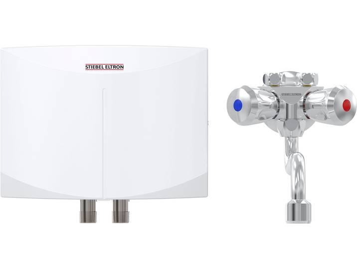 Klein-Durchlauferhitzer STIEBEL ELTRON DNM 3 + MAW Wandarmatur für Handwaschbecken, 3,5 kW, mit Stecker , weiß, B:19cm H:14,3cm T:8,2cm, Durchlauferhitzer, Klein-Durchlauferhitzer, hydraulisch, sofort handwarmes Wasser (ca. 35C)