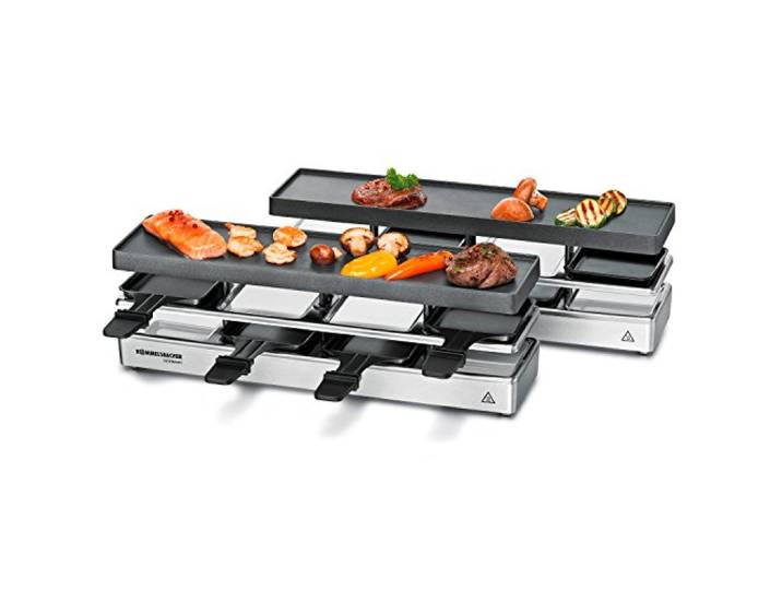 ROMMELSBACHER RC 1600 Raclette-Grill fun for 4+4 (Tischgrill, für 8 Personen, erweiterbar, Parkdeck, Alu-Druckguss-Grillplatte mit Xylan Plus Antihaftbeschichtung, 1460 W) silber