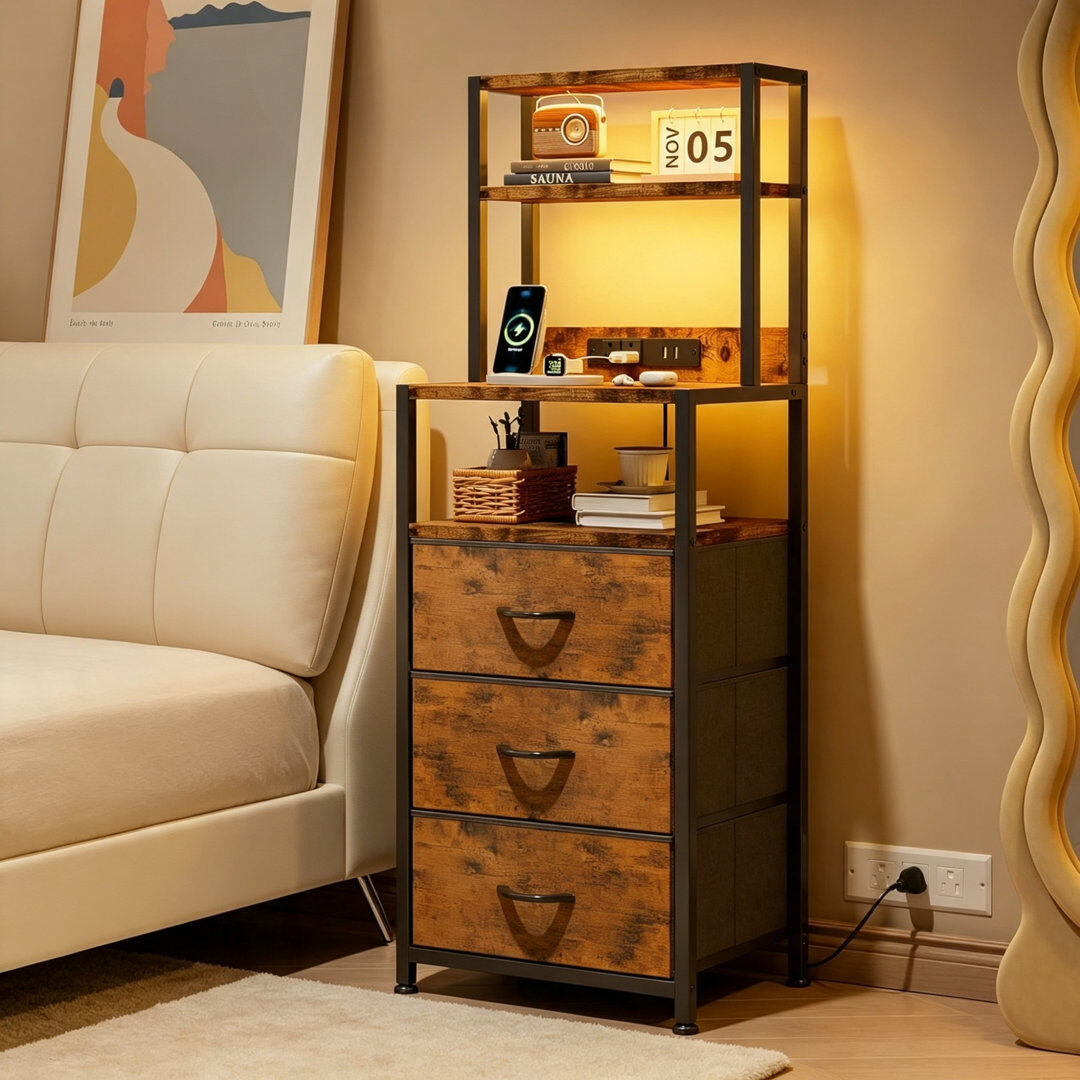 Metro 41cm W Metal Bedside Table Brown 117cm H X 41cm W X 33cm D