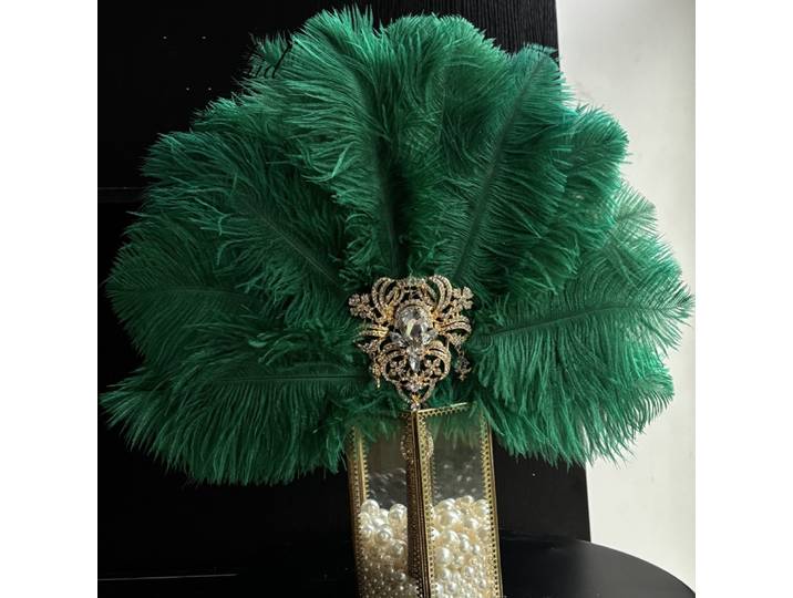 Peorchidée or vert mariée plume ventilateur cristaux luxe Bouquet De Mariée Gatsby 1902s broche Bouquet De Mariage main ventilateur décoration
