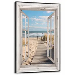 LEINWAND Bilder mit Rahmen - Fenster - Meer - Küste - Natur - Ausblick - Strand - Wattenmeer - 100x150