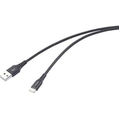 Renkforce USB-Kabel USB 2.0 USB-A Stecker, USB-C® Stecker 1.00m Schwarz hochflexibel, Extrem robuste Geflechtschirmung
