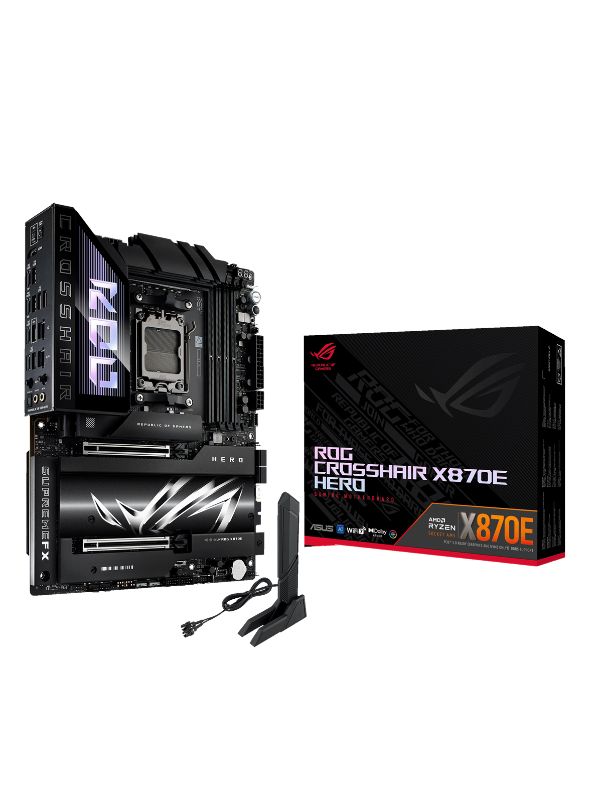 ASUS ROG CROSSHAIR X870E HERO Mainboard - AMD X870E - AMD AM5 - DDR5 RAM - ATX