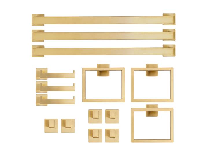 Ensemble de 15 barres porte-serviettes de salle de bain, ensemble de quincaillerie dorée, ensemble de barres porte-serviettes en acier inoxydable 201, ensemble de barres porte-serviettes murales,