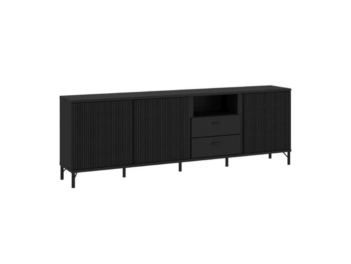 Trendstore Waiola TV-Sideboard – 3 Türen, 2 Schubkasten, 1 offenes Fach Wohnzimmer, Sideboard, flexibler Stauraum, modernes Design, Dekor schwarz graphit, Fronten aus geriffeltem Glas Soft-Close-Funktion Modern