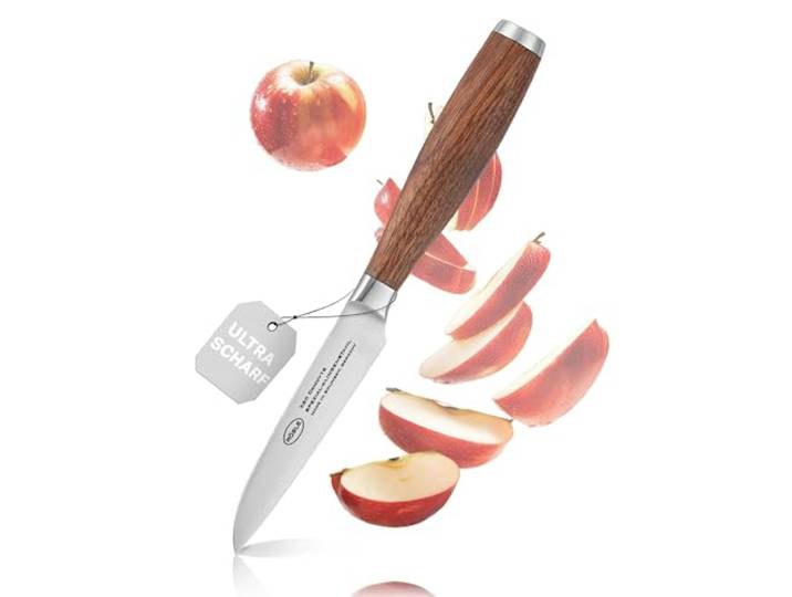 RÖSLE Gemüsemesser Masterclass 9 cm - Hochwertiges und scharfes Küchenmesser mit gerader Stahlklinge, ideal als Obstmesser und Gemüsemesser, Schneidemesser mit ergonomischem Griff aus Walnussholz