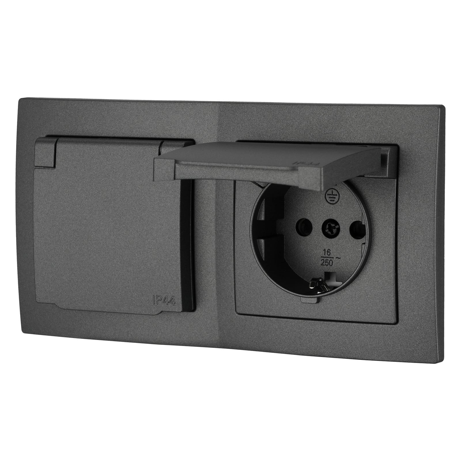 ADAKAT Inbouw dubbele stopcontact IP44 Aqua ET-1 antraciet