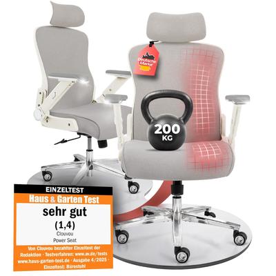 CLOUVOU PowerSeat, ergonomischer Bürostuhl, thermoregulative Materialien, 5D-Armlehnen, 3D-Kopfstütze, PhantomWheels, Creme-weiß