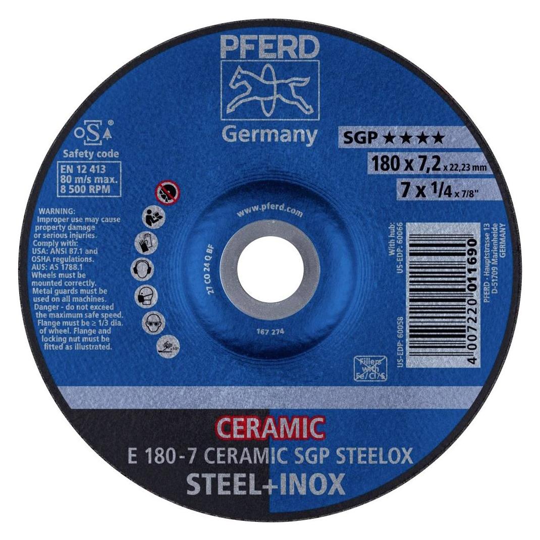Pferd Schruppscheibe CERAMIC SGP STEELOX D180xS7mm gekröpft Stahl Bohrung 22,23 mm (62217300)