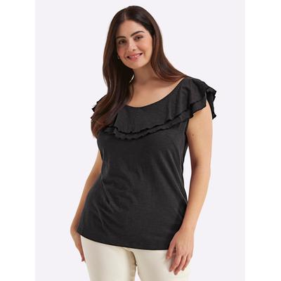 T-Shirt SHEEGO "Halbarmshirt", Damen, Gr. 58, schwarz, 50% Baumwolle, 50% Viskose, unifarben, Rundhals, Shirts T-Shirt