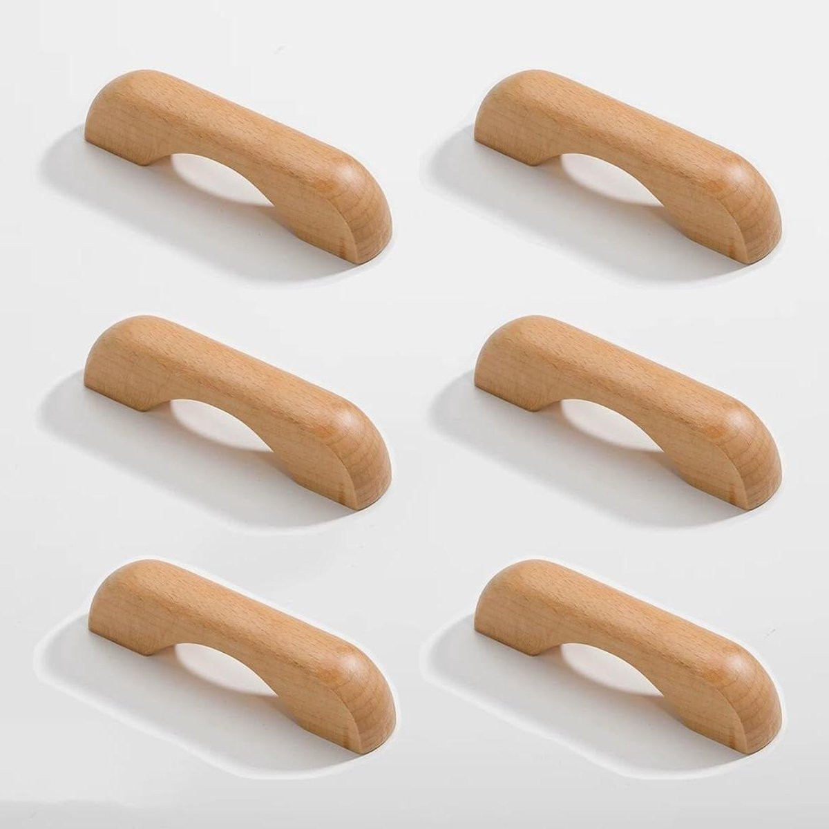 Set van 6 houten keukenkastgrepen in houtkleur, 64 mm