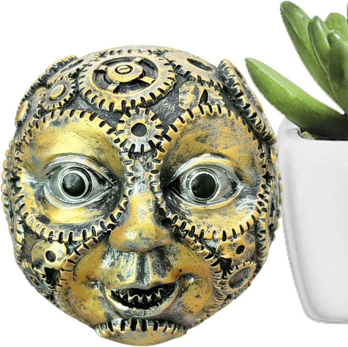 Decoratieve buste tafelfiguur in steampunk stijl, brons, 9 x 9 x 9 cm