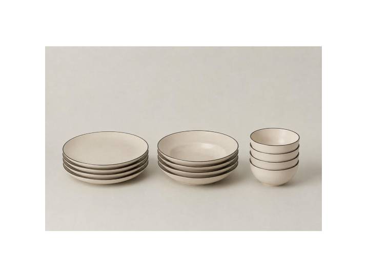 Costa Nova Kombiservice Augusta, Schwarz, Beige, Keramik, 12-teilig, 650 ml, Handmade in Europe, Essen & Trinken, Geschirr, Geschirr-Sets, Kombiservice