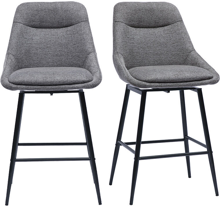 Miliboo Drehbare Barhocker aus Textil in Grau mit Samteffekt und Metall H66 cm (2er-Set) ALESS