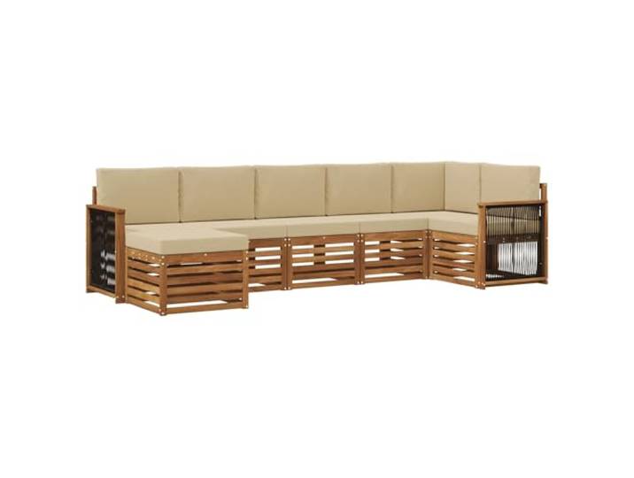 HFMDRMU Gartenmöbelset Ecksofa 6-teilig Natur Massives Akazienholz Polyester Sitzgruppe mit Armlehnen modulares Design für Terrasse Balkon