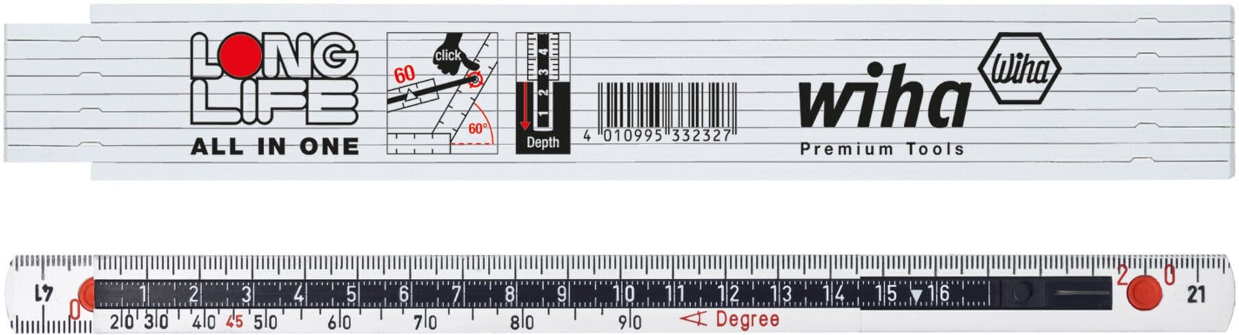 Wiha Gliedermaßstab Longlife® All in One 2 m metrisch, 10 Glieder weiß (33232)