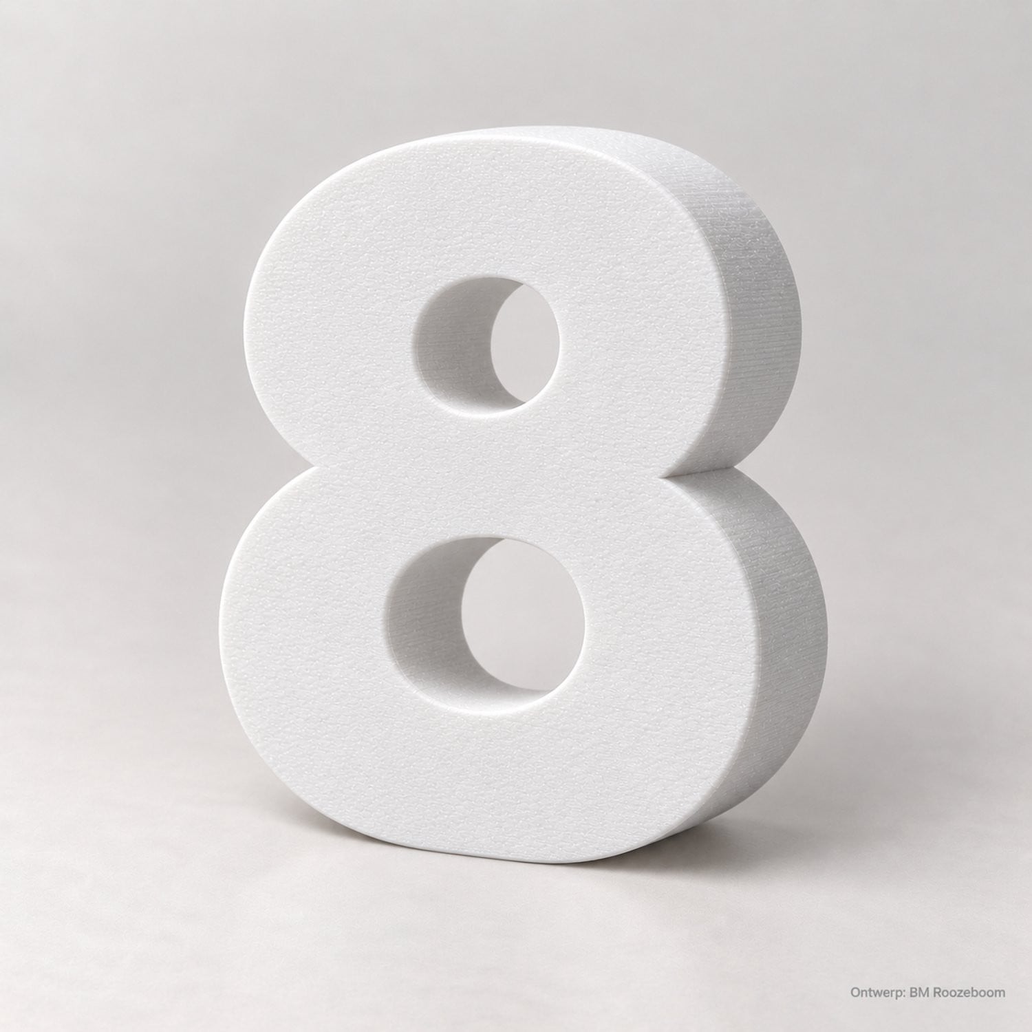 BM Roozeboom Cijfer 8 Montserrat ExtraBold Wit 3D-geprint PLA Hoogte: 10 cm, Diepte: 3 cm