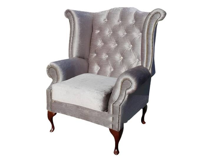 Xlmoebel Ohrensessel Chesterfield Lounge Relaxsessel in edlem Stoffdesign (CHESTERFIELD OHRENSESSEL Queen Silber), Hergestellt in Europa