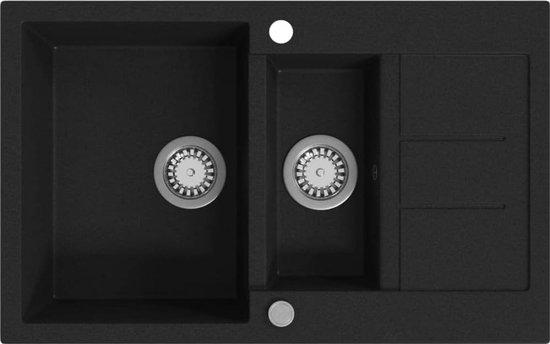 Famanu Spüle Doppelgranitsenkbecken Schwarz Umkehrbar - Elegantes Design