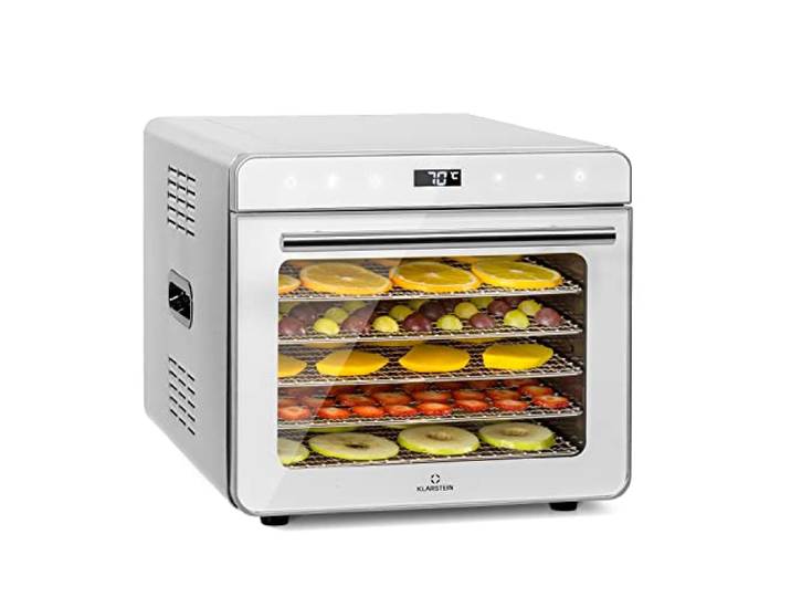 Klarstein Dörrautomat, Dörrgerät für Gemüse, Obst, Nüsse und Fleisch Trocknen, Food Dehydrator mit 6 Metallgitter, Dörrautomat Edelstahl, Dörrautomaten mit 24H Timer-Funktion, Touch-Display, 700 Watt