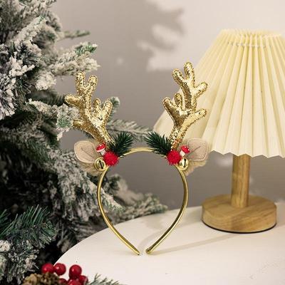 Snug & Styled Festive Christmas Antler Headband With Bells Reindeer Holiday Party Hair Accessory gold