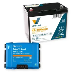 Voltrana Ladebooster-Set 12,8V 150Ah Lithium LiFePO4 Batterie mit Victron Orion-Tr Smart 12/12-30A