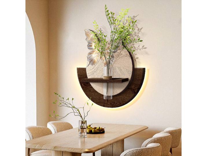 Lampe Murale LED Papillon Vintage pour Restaurant, Décoration Peinture Murale Suspendue Plante Hydroponique Verte, Lampe Murale en Grès pour Salon
