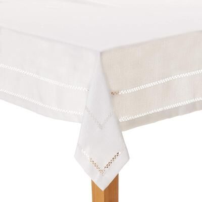 Violet Linen Hem Stitch Border Vintage Pattern Tablecloth