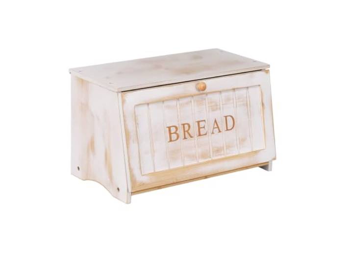 HOMEKOKO Vintage Große Holz-Brotbox für Küchentheke, Retro-Design, einlagig, Bambus, große Kapazität, Lebensmittelaufbewahrungsbehälter (weiß)