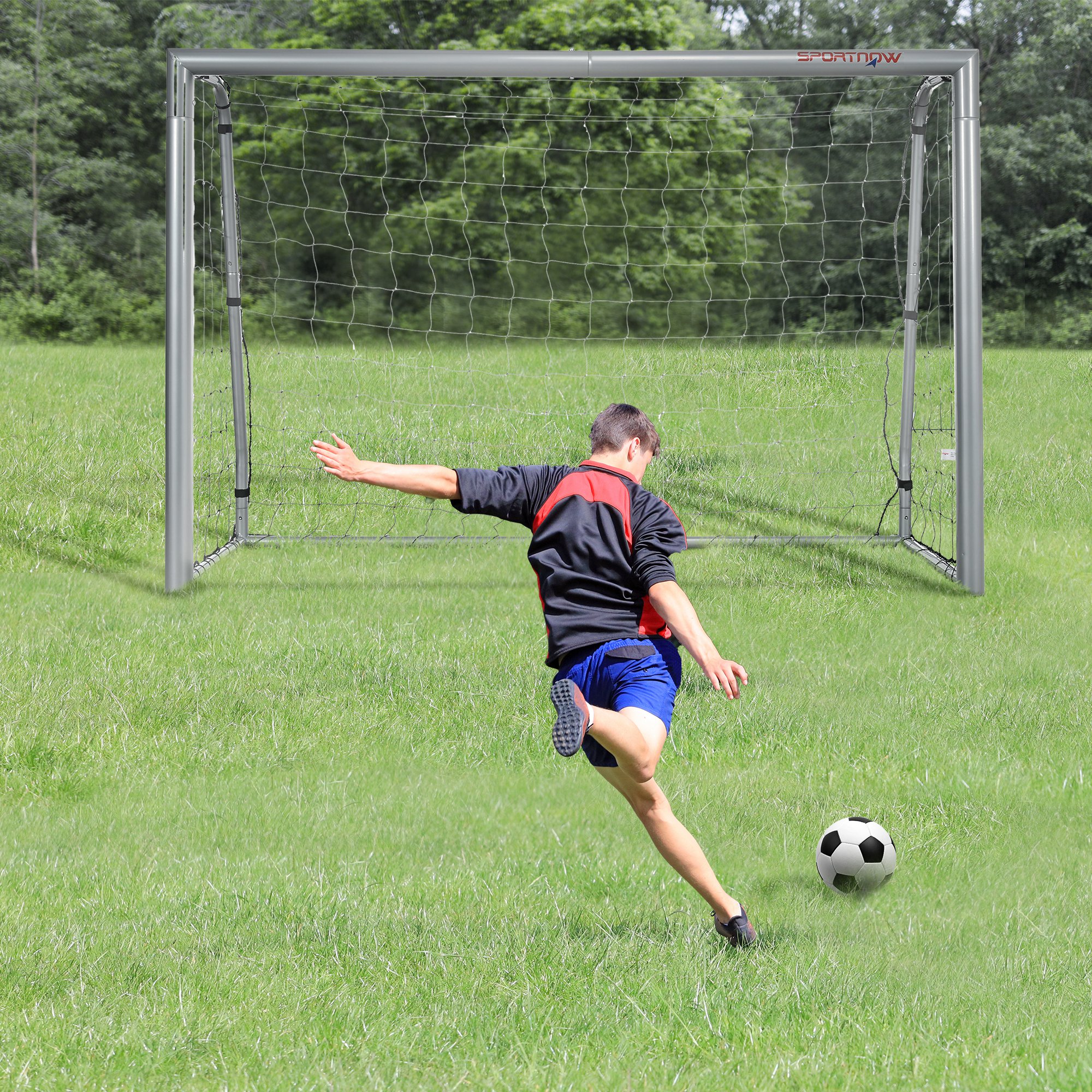 Sportnow Porta da Calcio Grigia 240x85x160 cm con Viti e Picchetti inclusi, in PE e Metallo