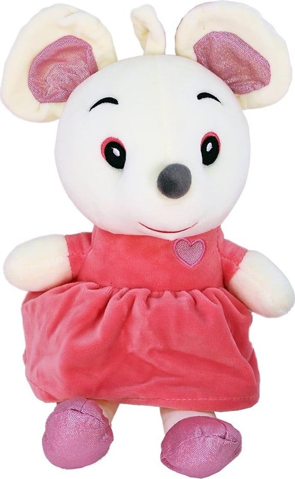 Bemiro Knuffelmuis met roze jurk - 33 cm