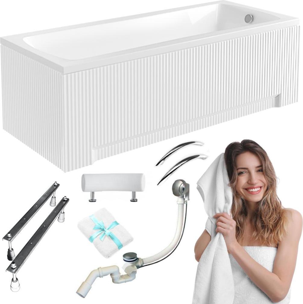 Aqua For You | Badewanne - Optima Premium Wanne - 160x70 cm - Weiß - Antibakteriell Beschichtung - Elegant und Modern - Acryl - mit geriffelter Verkleidung