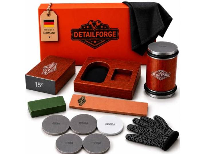 Detailforge 12-teiliges Premium Messerschärfer Set 2026, Buchenholz, Rollschleifer, Rollenschleifer, Knife Sharpener, Wetzstein