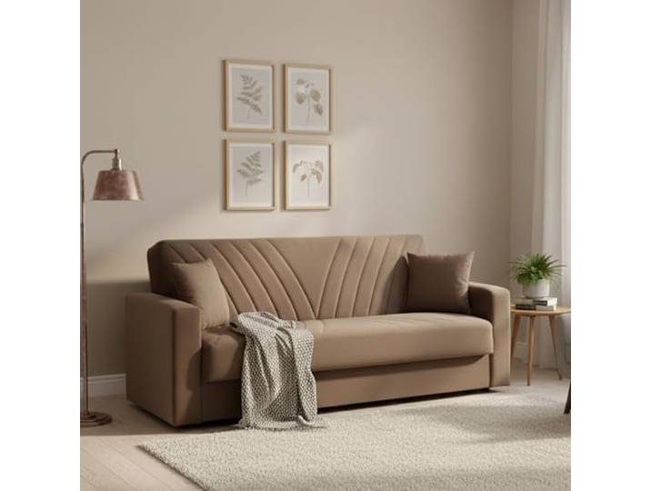 Dmora Schlafsofa 3-Sitzer Jorge 214x81 cm Beige, Stauraum