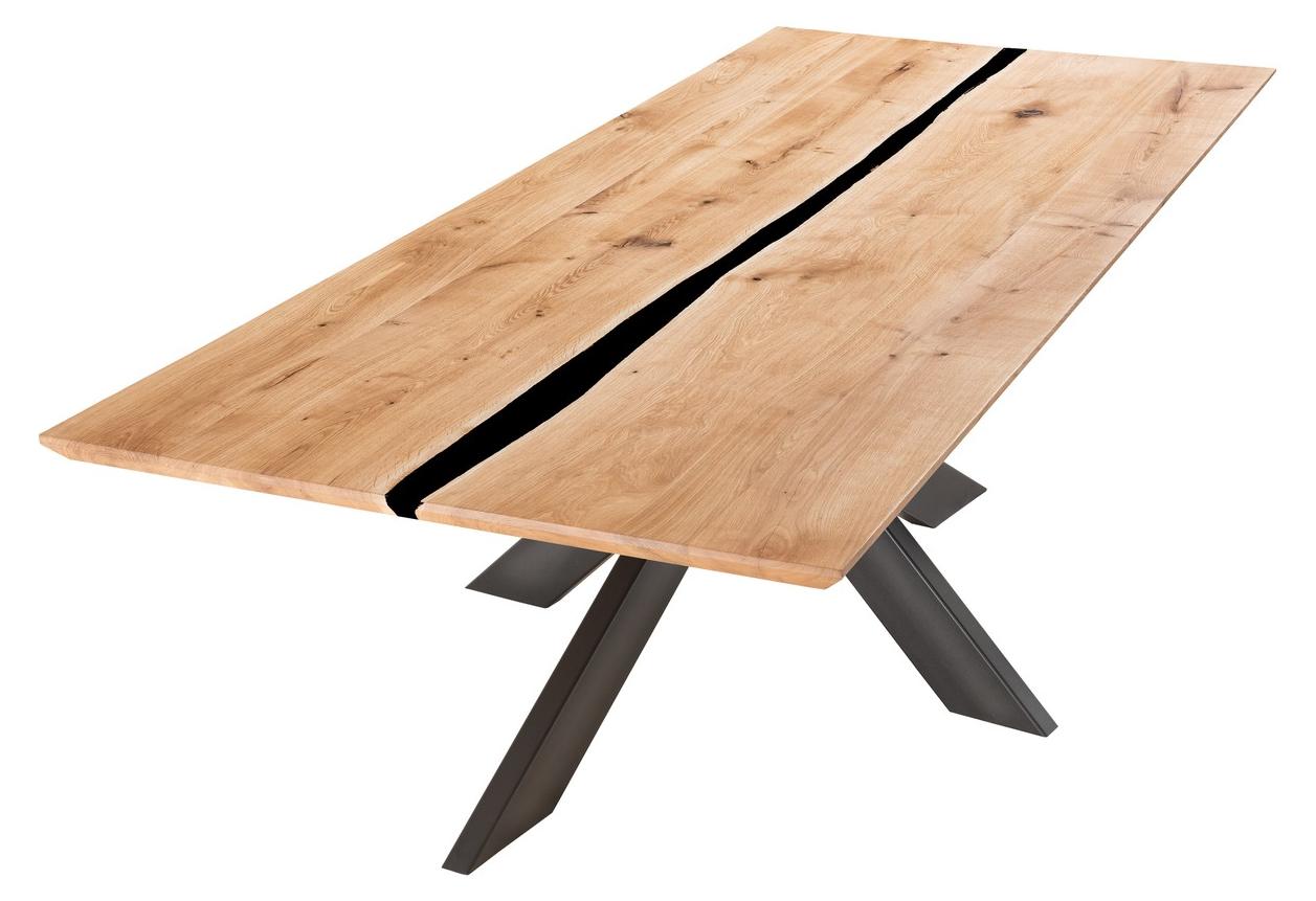 Esstisch Unikattisch 100 x 180 x 75 cm Wildeiche Metall Harz Natur Schwarz