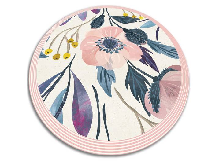 Tulup Vinyl Teppich Ø70 cm Blumen, Weiß, Mehrfarbig, Kunststoff, Rund, 70x70 cm, Teppiche und Böden, Teppiche, Outdoorteppiche