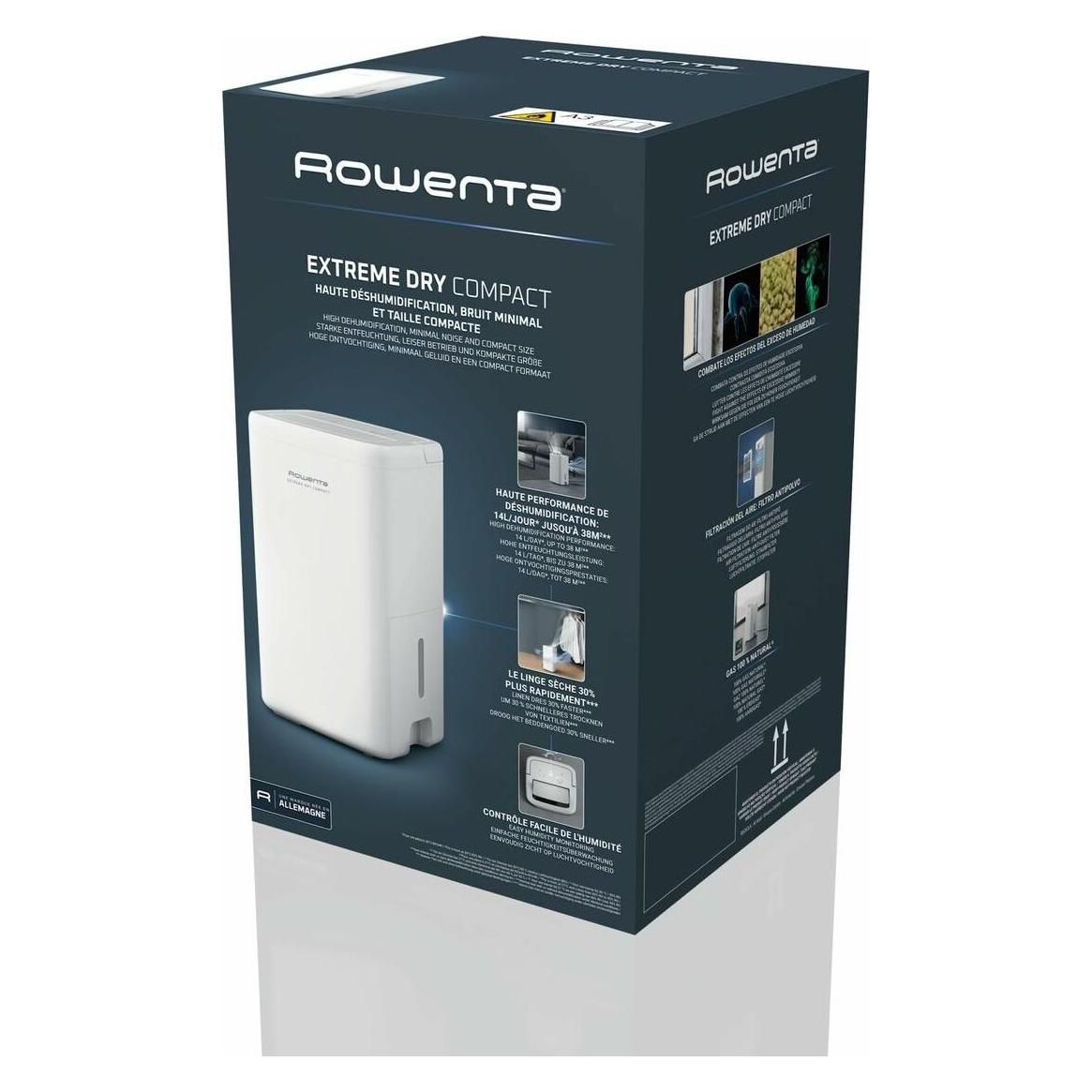 Rowenta Efficient Dehumidifier, 14L Daily Capacity, Fast Drying, Humidity Control, Compact Design (38 m², 14 l/24h) (DH5250F0)