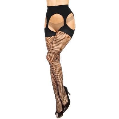 Netzstrumpfhose GLAMORY "Mesh Ouvert", Damen, Gr. 60/62, schwarz (schwarz matt), Obermaterial: 88% Polyamid, 12% Elasthan, unifarben, elastisch, Strumpfhosen, Plus Size, Ouvert